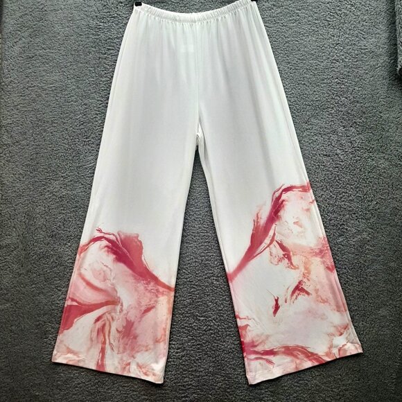 Cloth & Portrait Womens Wide Leg Palazzo Pants white Pink swirl size Small - Picture 1 of 7